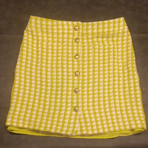 Talbots Houndstooth Pattern Tweed Check A-Line Skirt In Yellow/white/lime Color - Picture 2 of 9